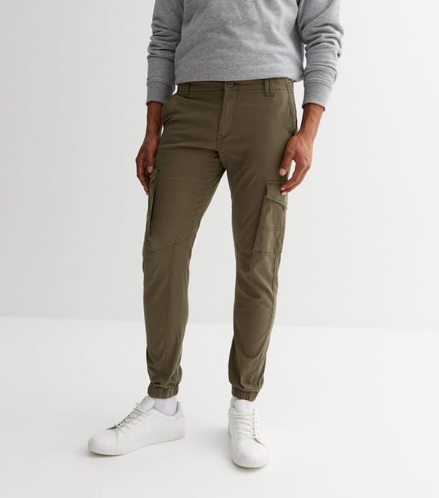 jack & jones Men's Khaki Tapered Leg Patch Pocket Cargo Trousers Jack & Jones New Look - 2