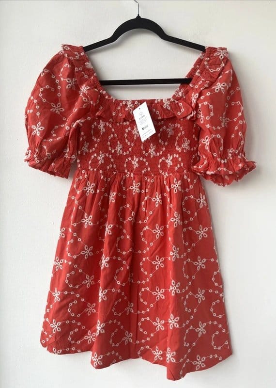 New look - embroidered short dress - size 06 - red
