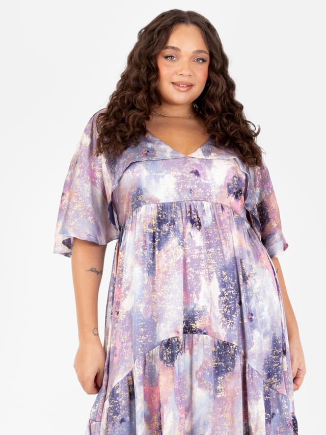 Lovedrobe Lovedrobe Women's Cape Sleeve High-Low Tiered Dress in Purple - 2