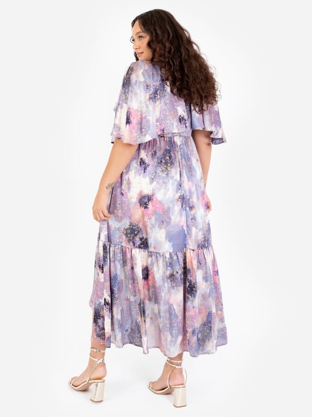 Lovedrobe Lovedrobe Women's Cape Sleeve High-Low Tiered Dress in Purple - 3
