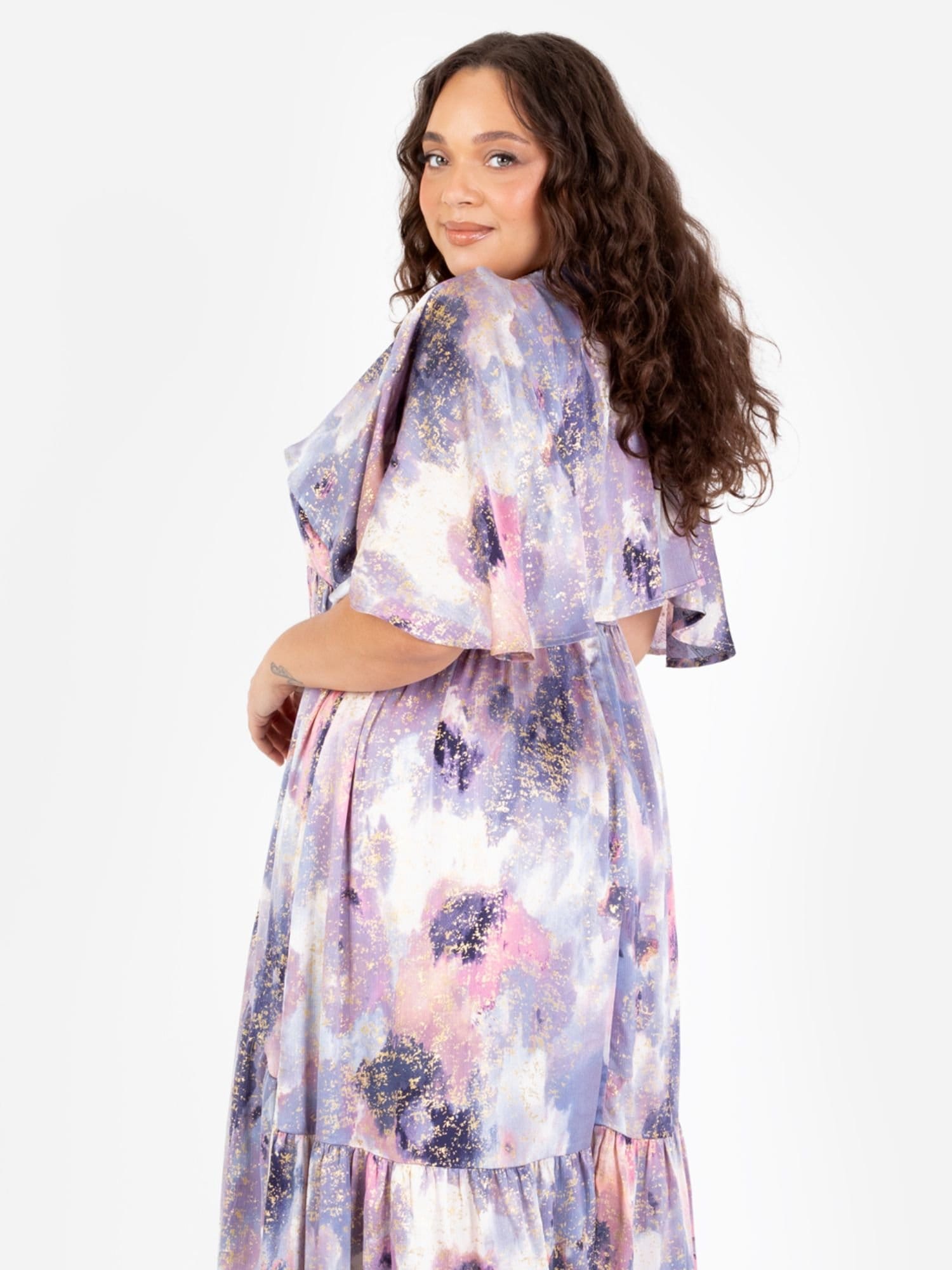 Lovedrobe Lovedrobe Women's Cape Sleeve High-Low Tiered Dress in Purple - 4