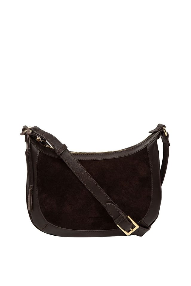 Cultured London Cultured London Women's 'Roisin' Suede & Leather Cross Body Bag in Dark Brown - 2