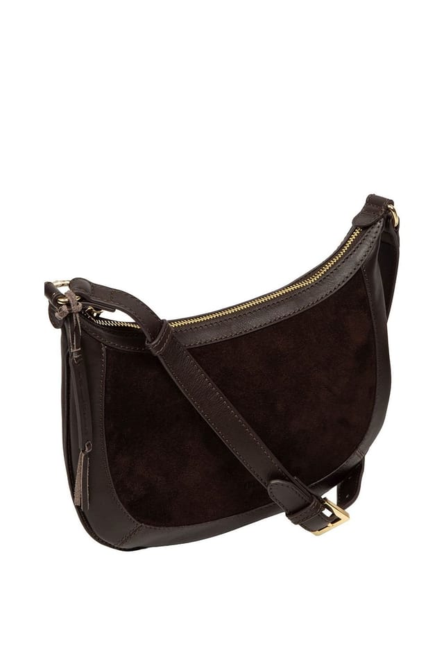 Cultured London Cultured London Women's 'Roisin' Suede & Leather Cross Body Bag in Dark Brown - 3
