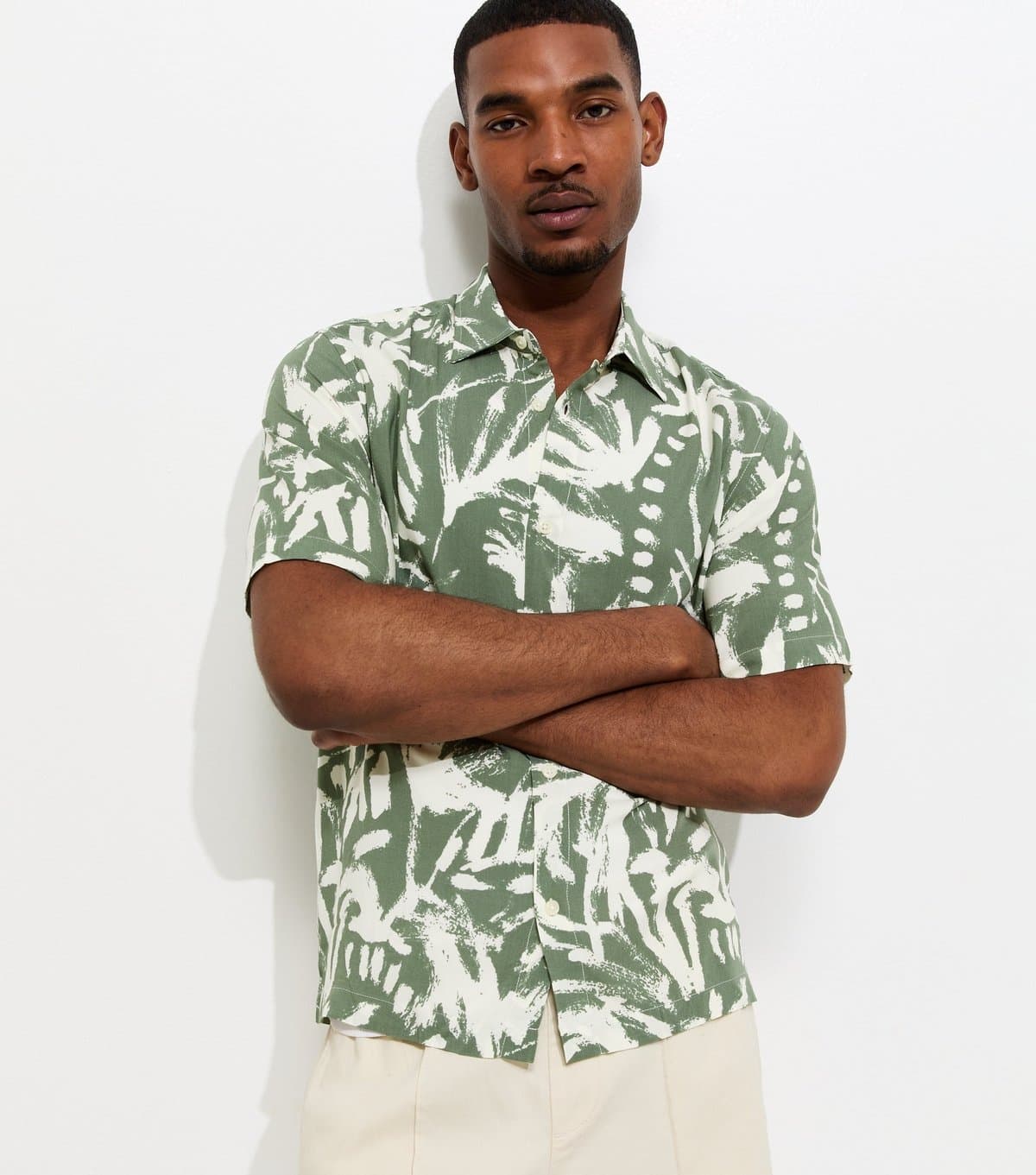 Only and Sons Men's Light Khaki Abstract Print Shirt Only and Sons New Look