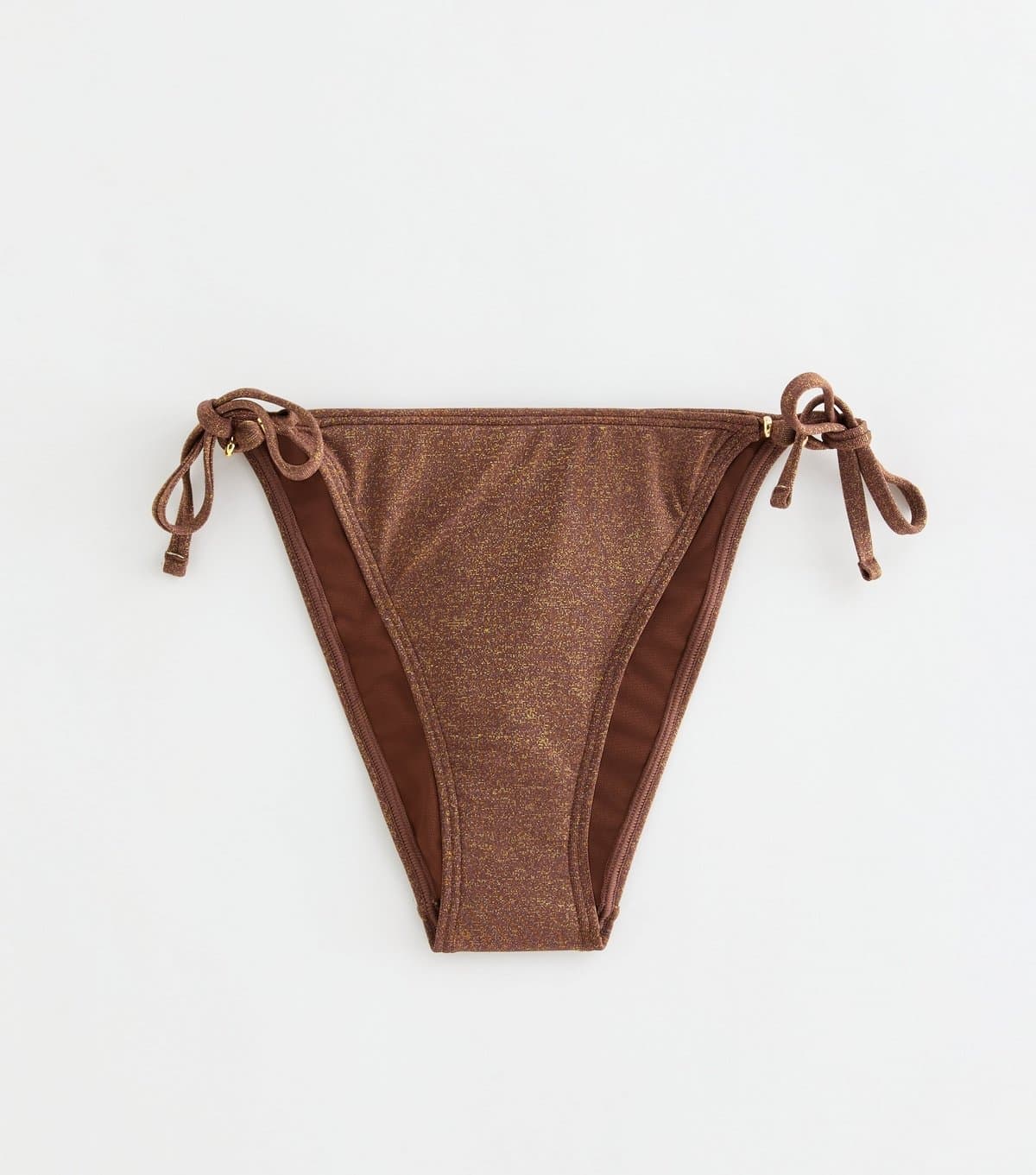 New Look Women's Brown Glitter Beaded Tie Side Bikini Bottoms New Look