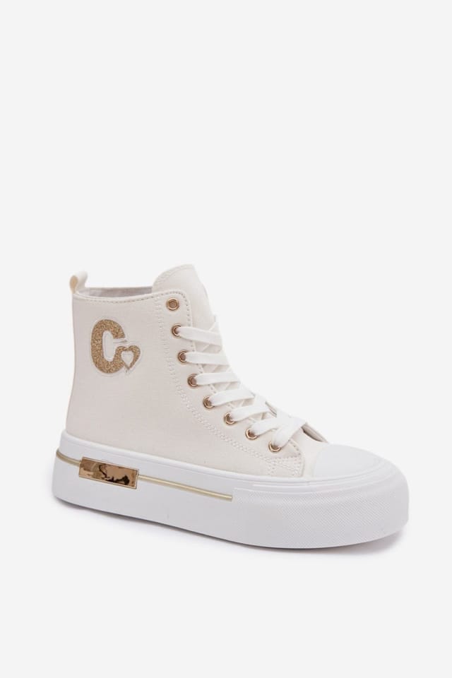 Love Lace Love Lace Women's Platform Sneakers with Gold Detail & Decorative Patch in White - 2