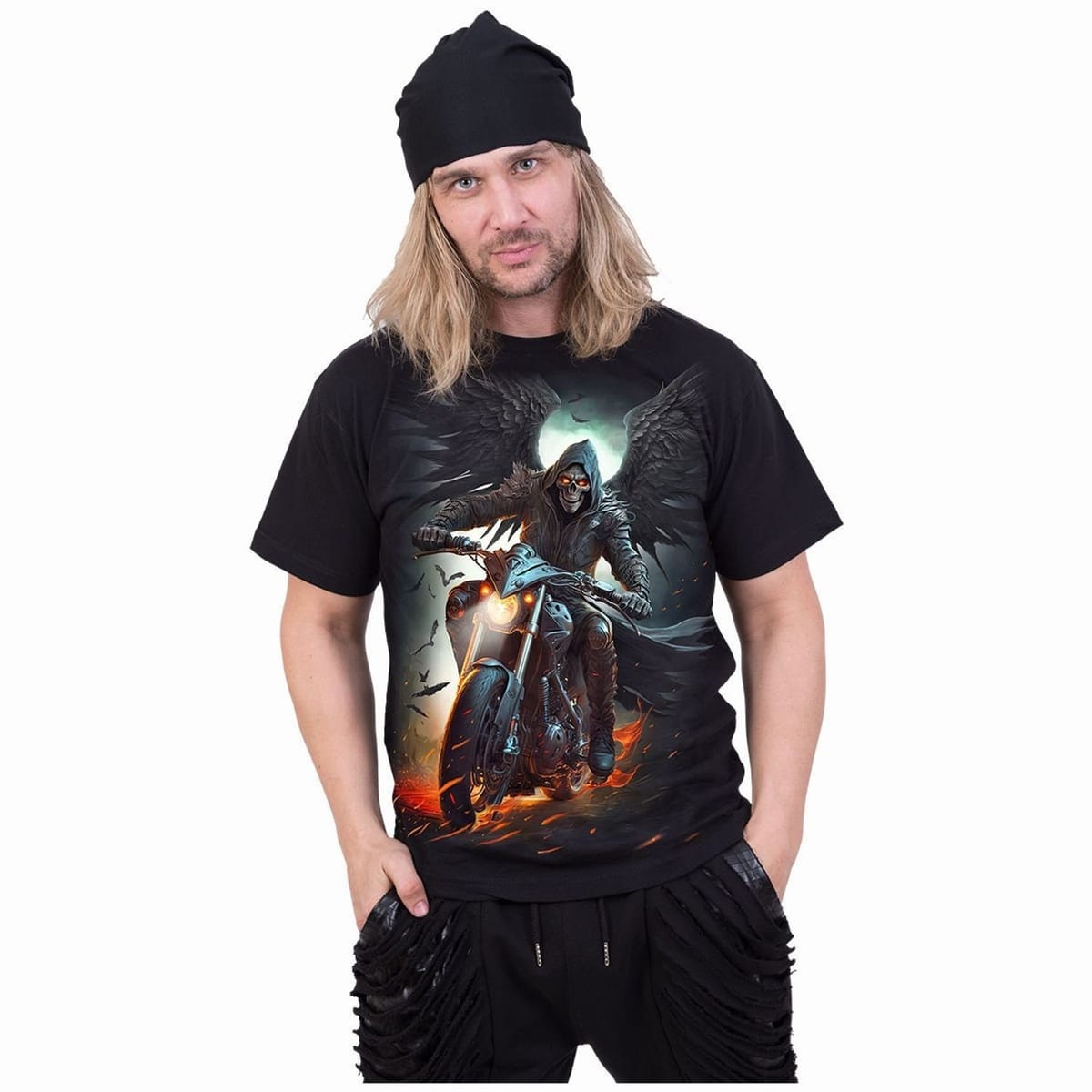 Spiral Direct Spiral Direct Men's Night Rider Back Print T-Shirt in Black - 1