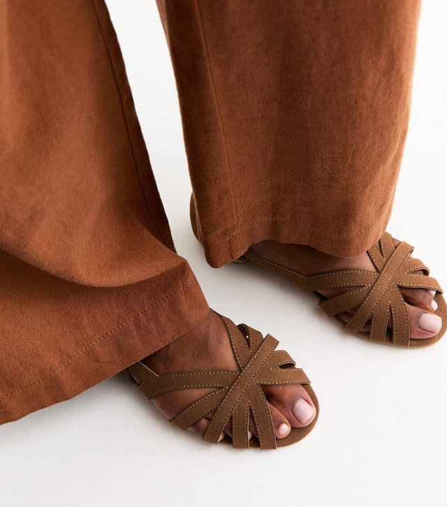 New Look Women's Wide Fit Tan Faux Suede Peep Toe Flats Vegan New Look - 2
