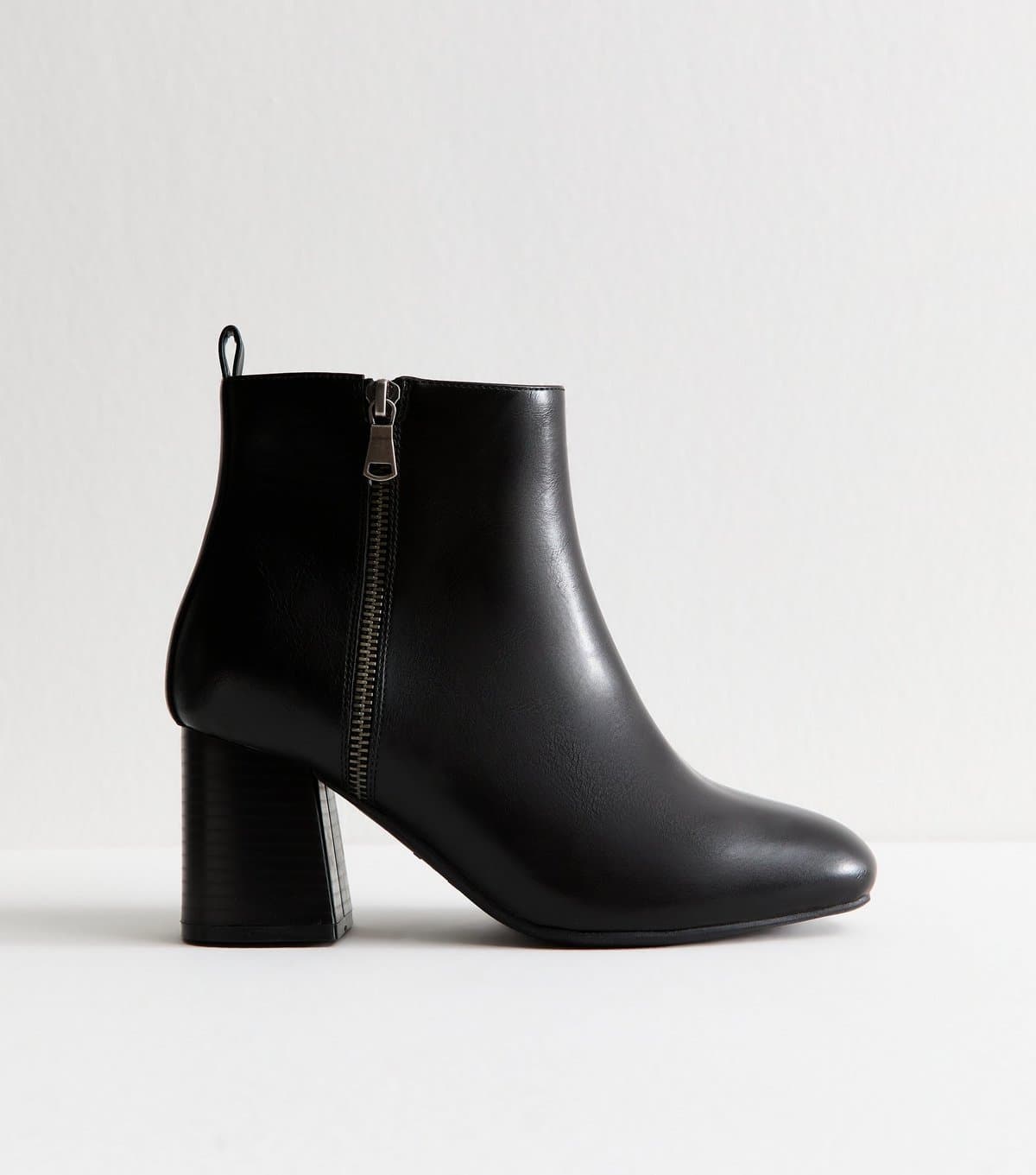 New Look Women's Extra Wide Fit Black Faux Leather Double Zip Heeled Ankle Boots Vegan New Look