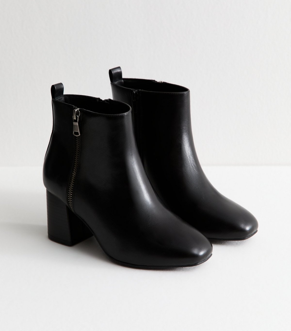 New Look Women's Extra Wide Fit Black Faux Leather Double Zip Heeled Ankle Boots Vegan New Look - 3