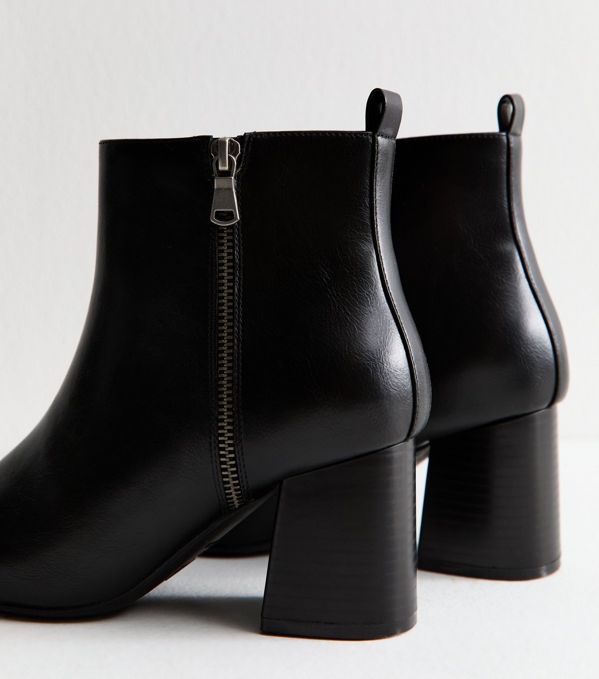 New Look Women's Extra Wide Fit Black Faux Leather Double Zip Heeled Ankle Boots Vegan New Look - 4