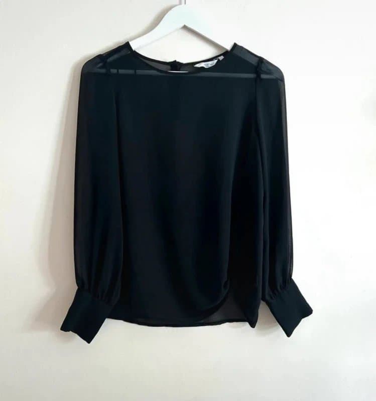 New Look 🖤 Sheer Black Chiffon Blouse Floaty Long Sleeve Elegant Y2K Zara Style UK 10