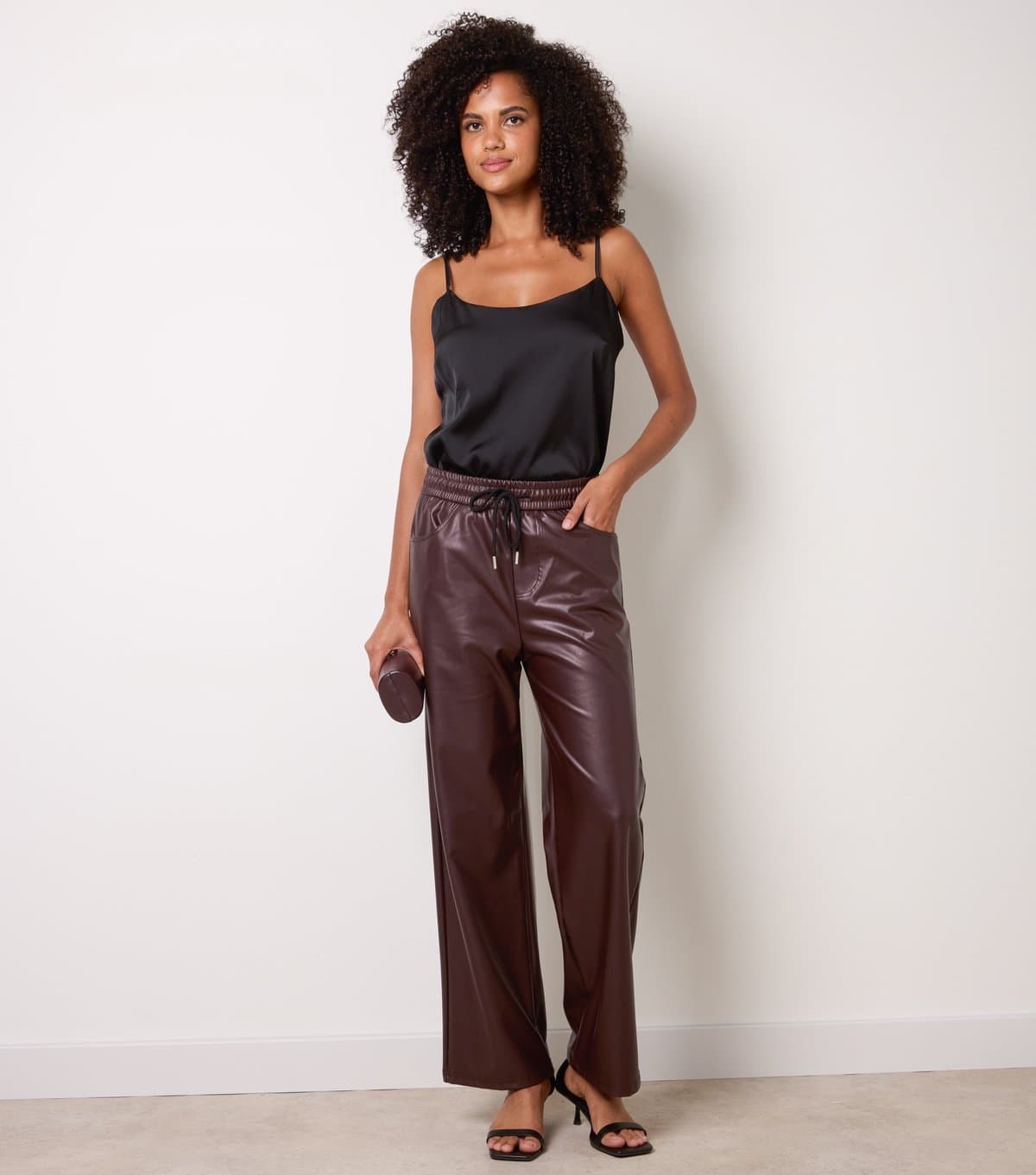 Blue Vanilla Blue Vanilla Dark Brown Faux Leather Wide Leg Trousers