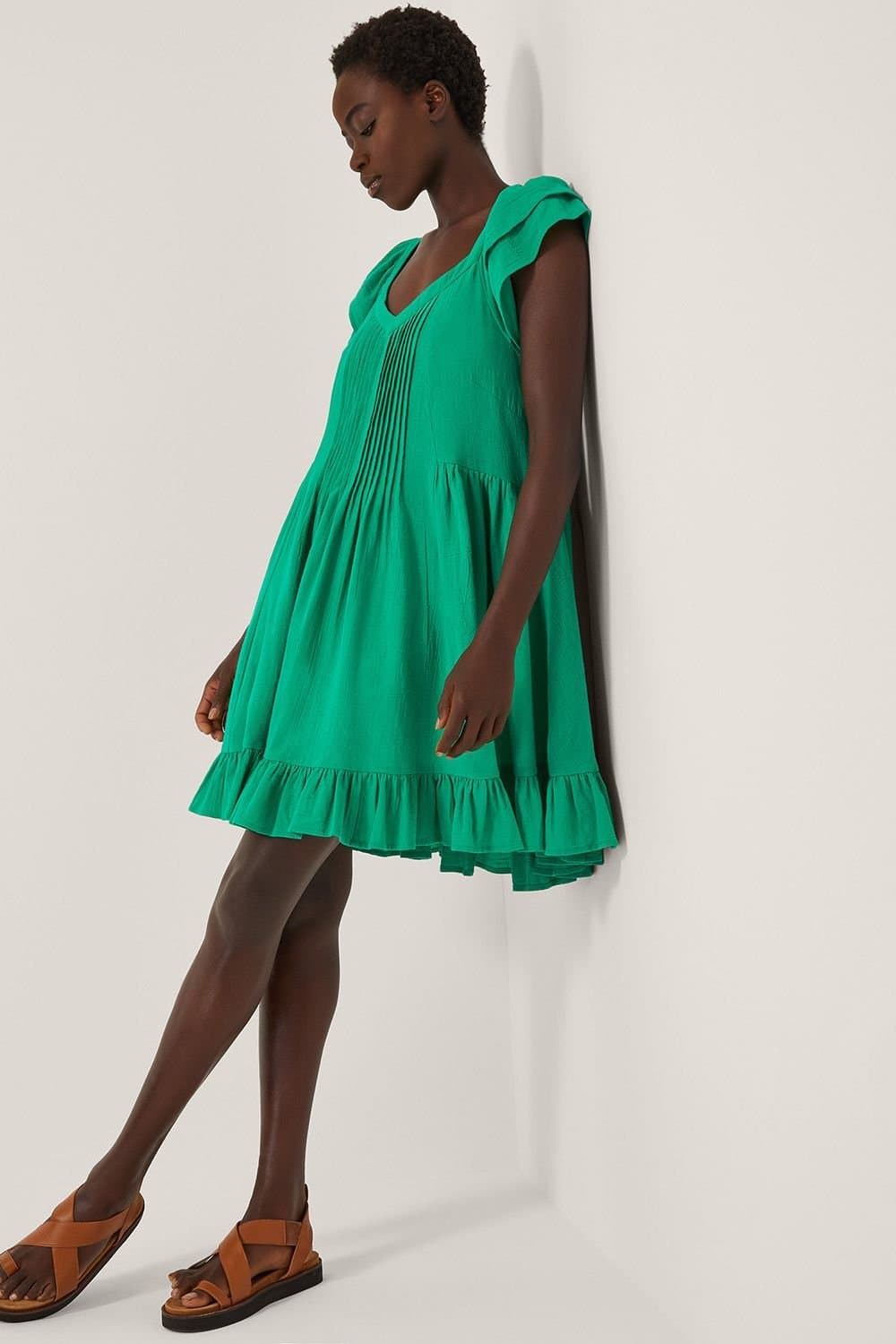 Monsoon Monsoon Women's Maryam Frill Mini Swing Dress Green