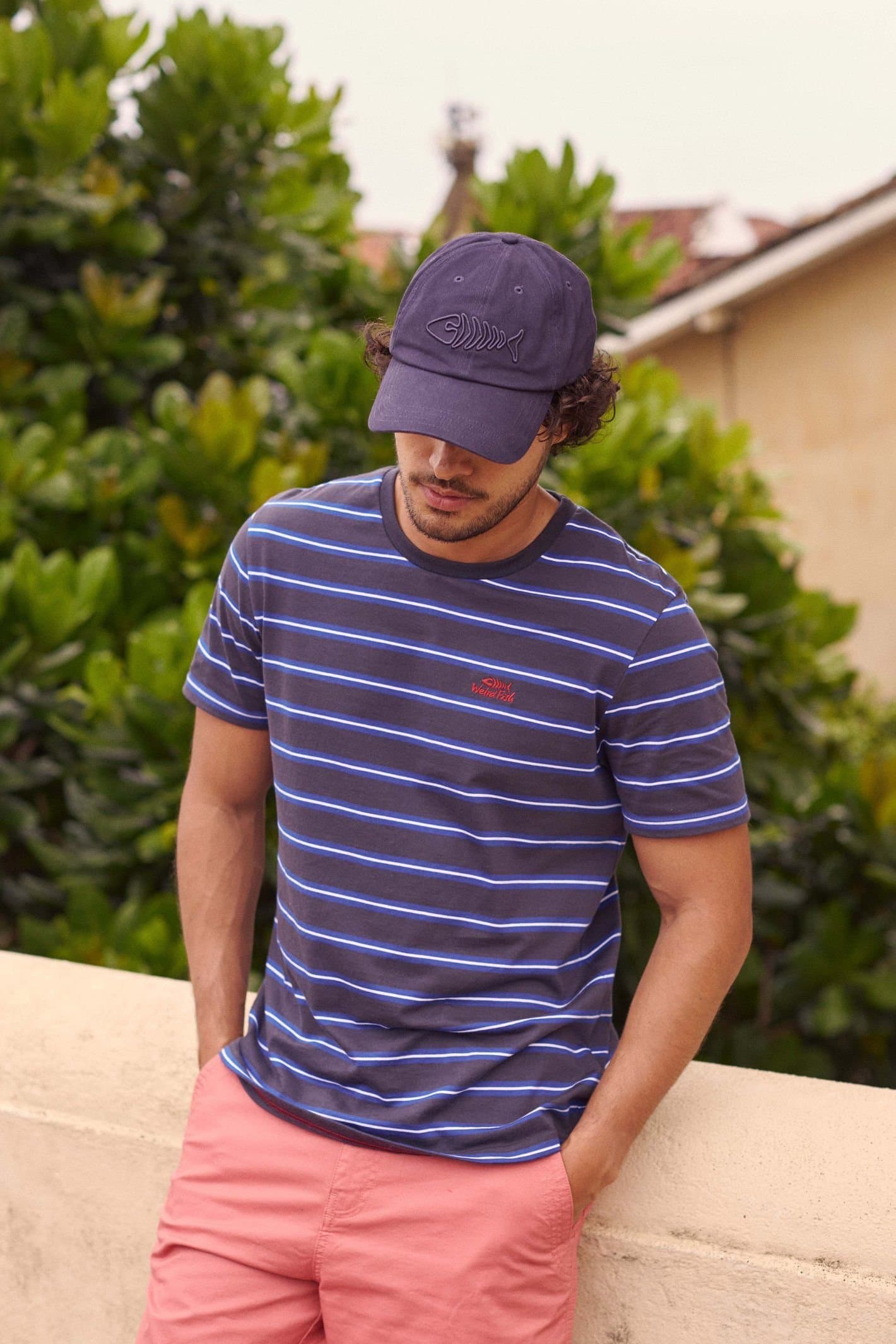 Weird Fish Weird Fish Men's Finn Striped Branded T-Shirt in Blue