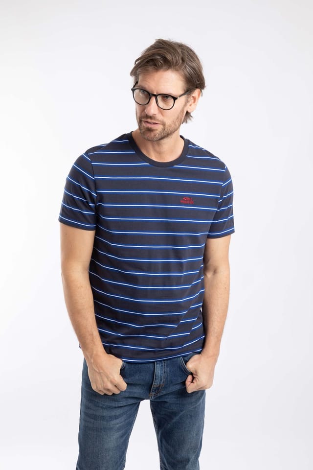 Weird Fish Weird Fish Men's Finn Striped Branded T-Shirt in Blue - 3