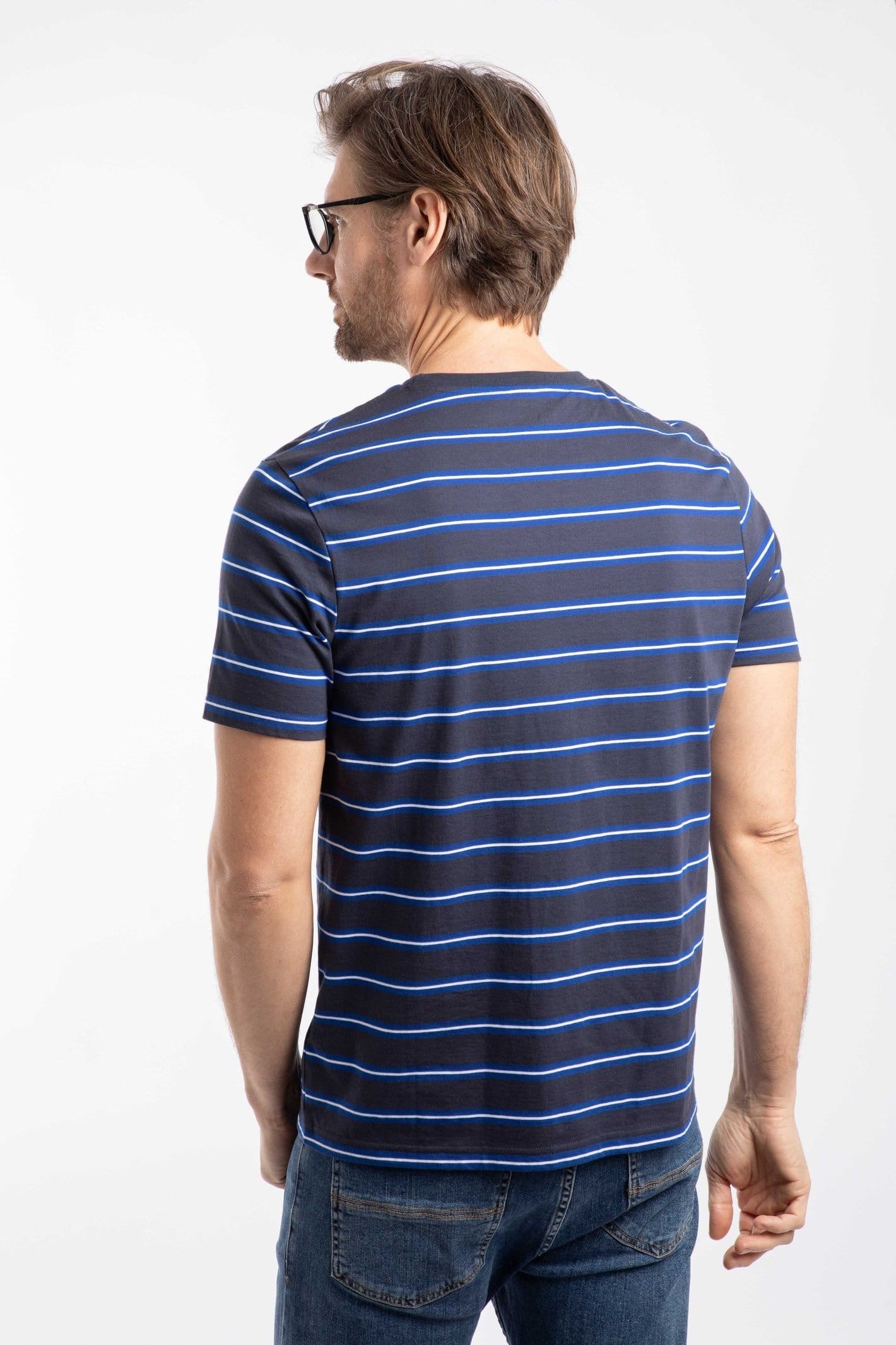 Weird Fish Weird Fish Men's Finn Striped Branded T-Shirt in Blue - 4