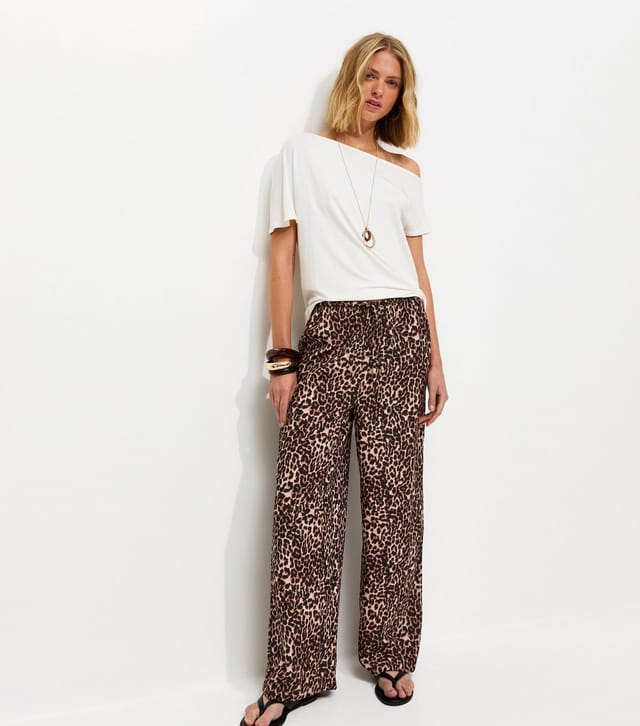 New Look Women's Brown Crepe Leopard Print Wide Leg Trousers New Look - 3