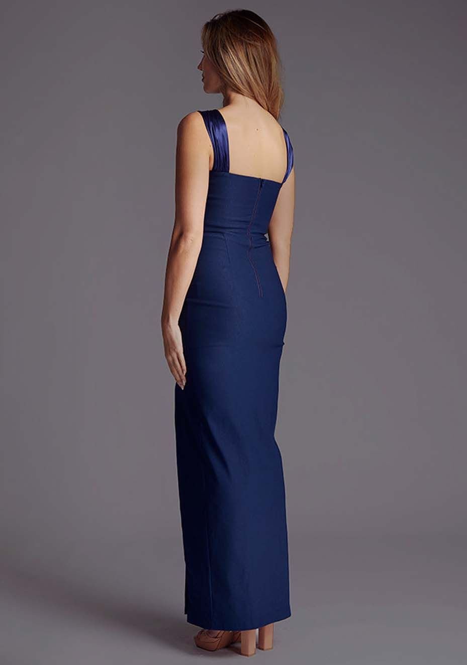 Vesper Vesper Women's Halterneck Maxi Dress with Satin Straps in Navy - 3