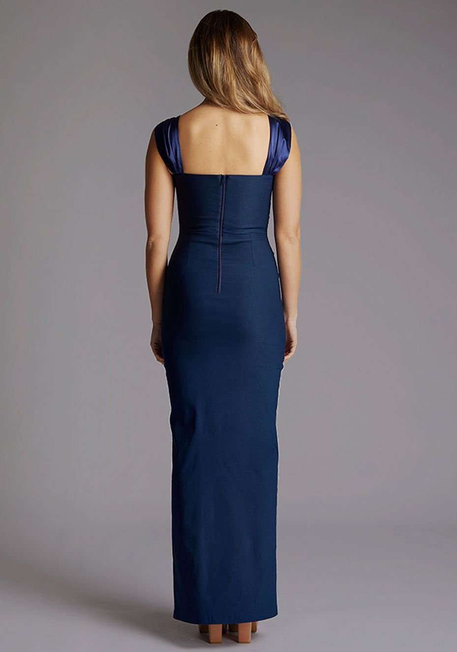 Vesper Vesper Women's Halterneck Maxi Dress with Satin Straps in Navy - 4