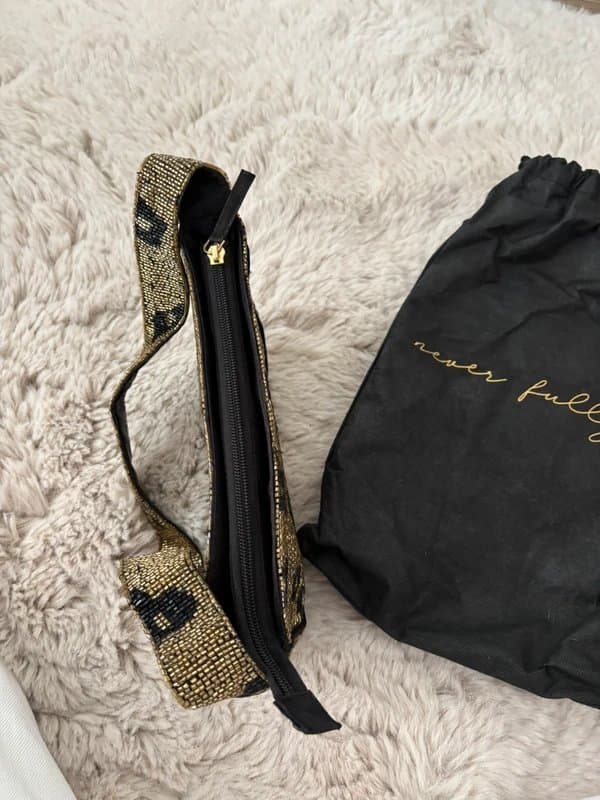Never Fully Dressed Never Fully Dressed Beaded Leopard Print Shoulder Bag – Gold & Black