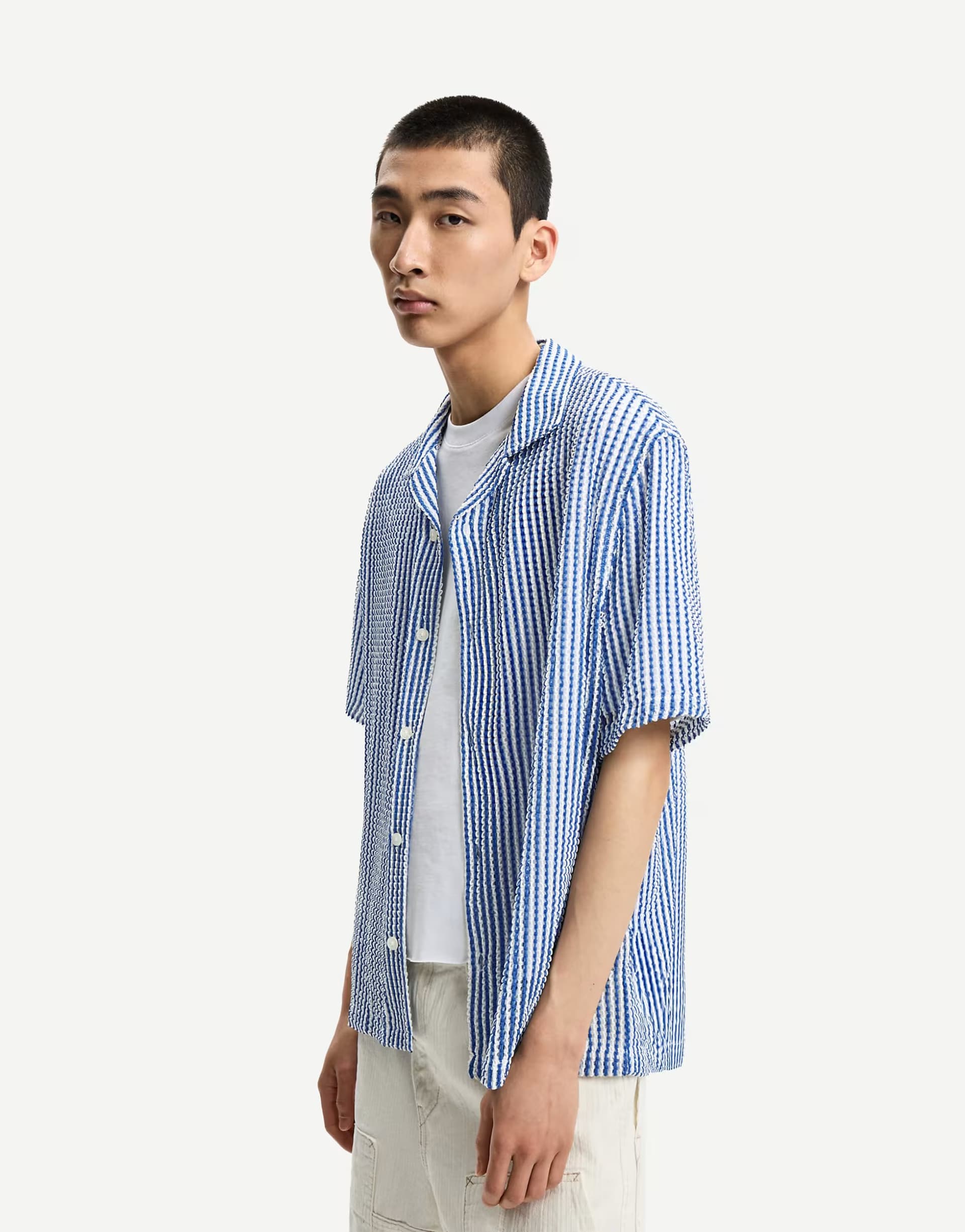 ASOS Bershka striped short sleeve shirt in denim blue