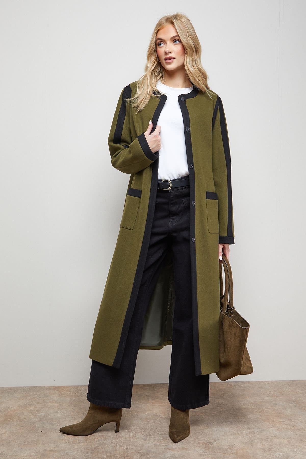 Oasis Oasis Women's Tipped Coat in Olive