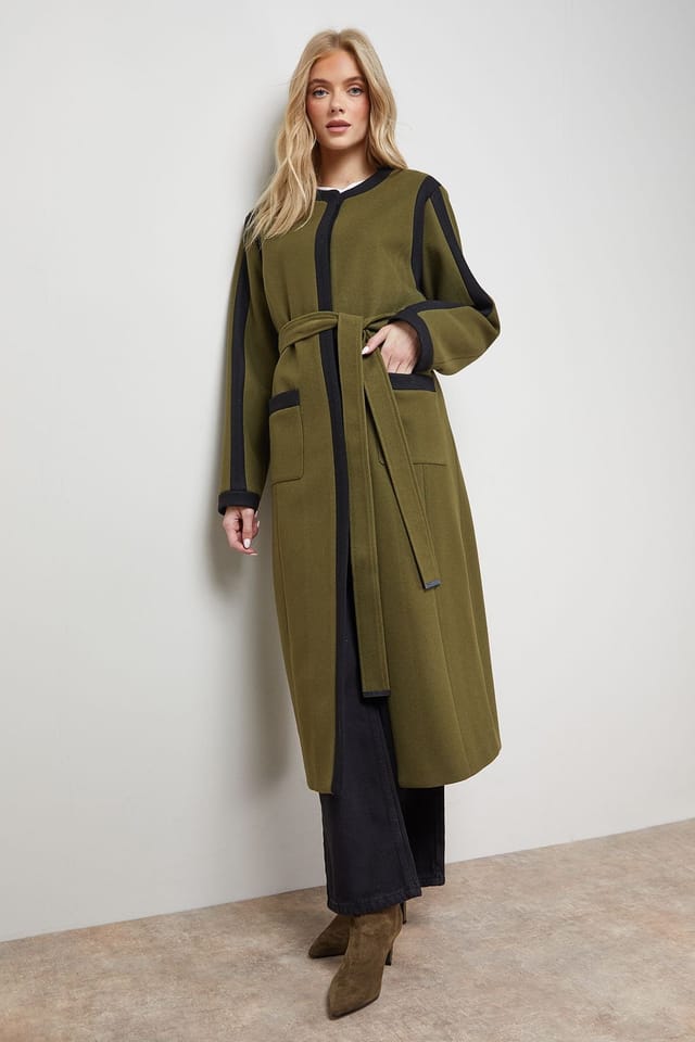 Oasis Oasis Women's Tipped Coat in Olive - 2