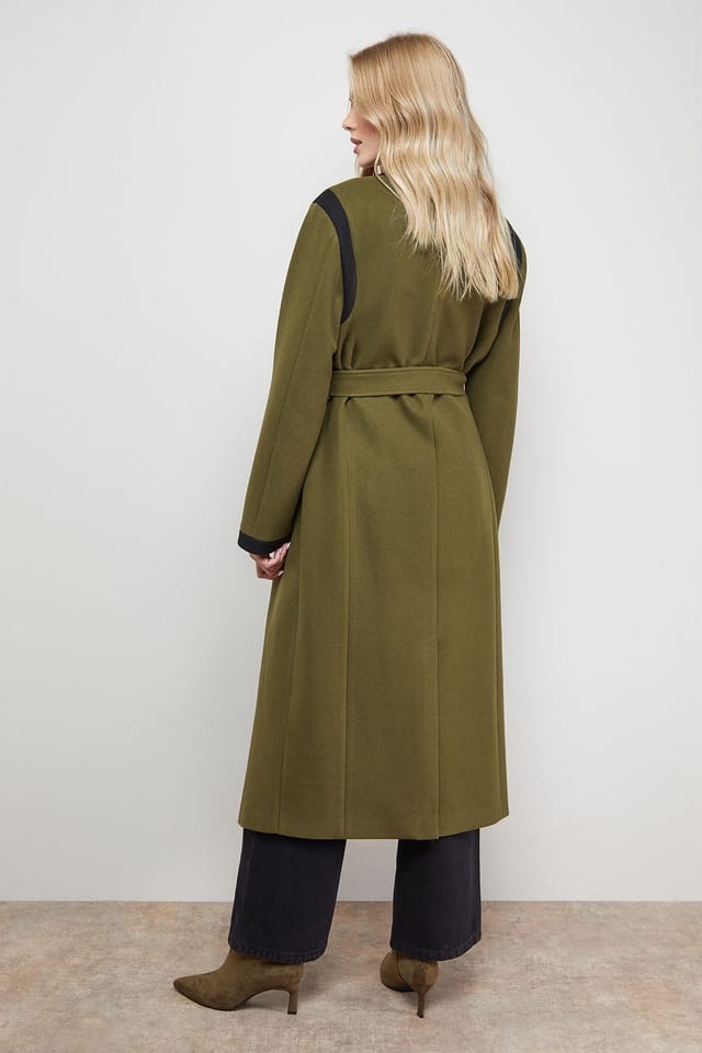 Oasis Oasis Women's Tipped Coat in Olive - 3
