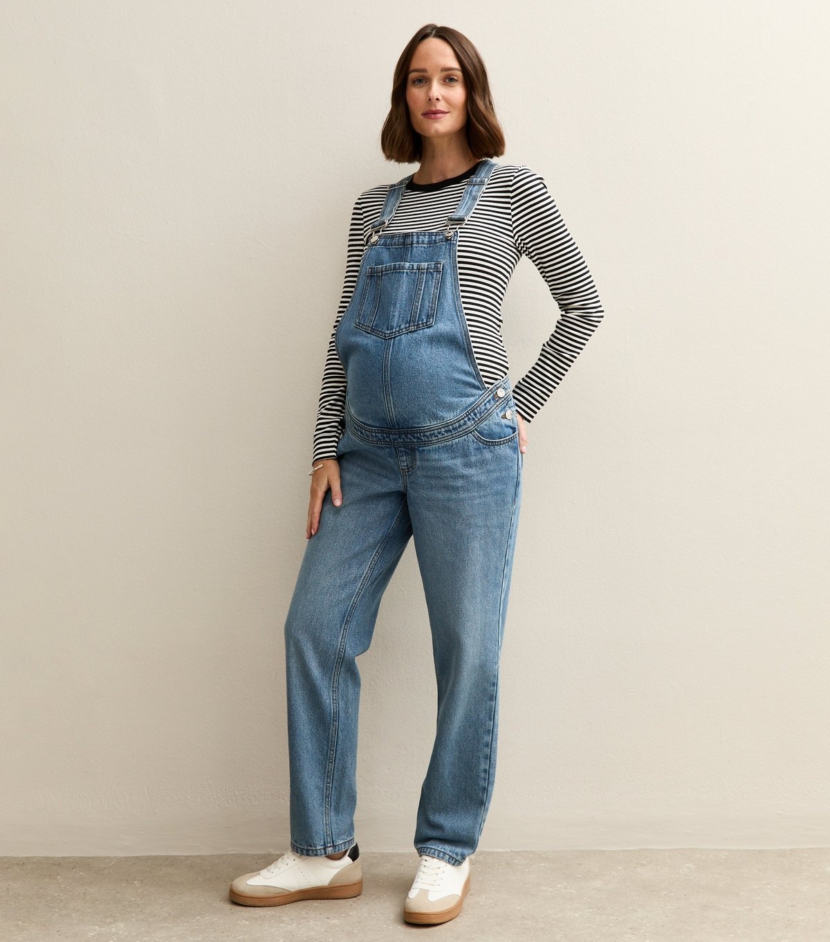 New Look Women's Maternity Blue Wash Denim Dungarees New Look - 1
