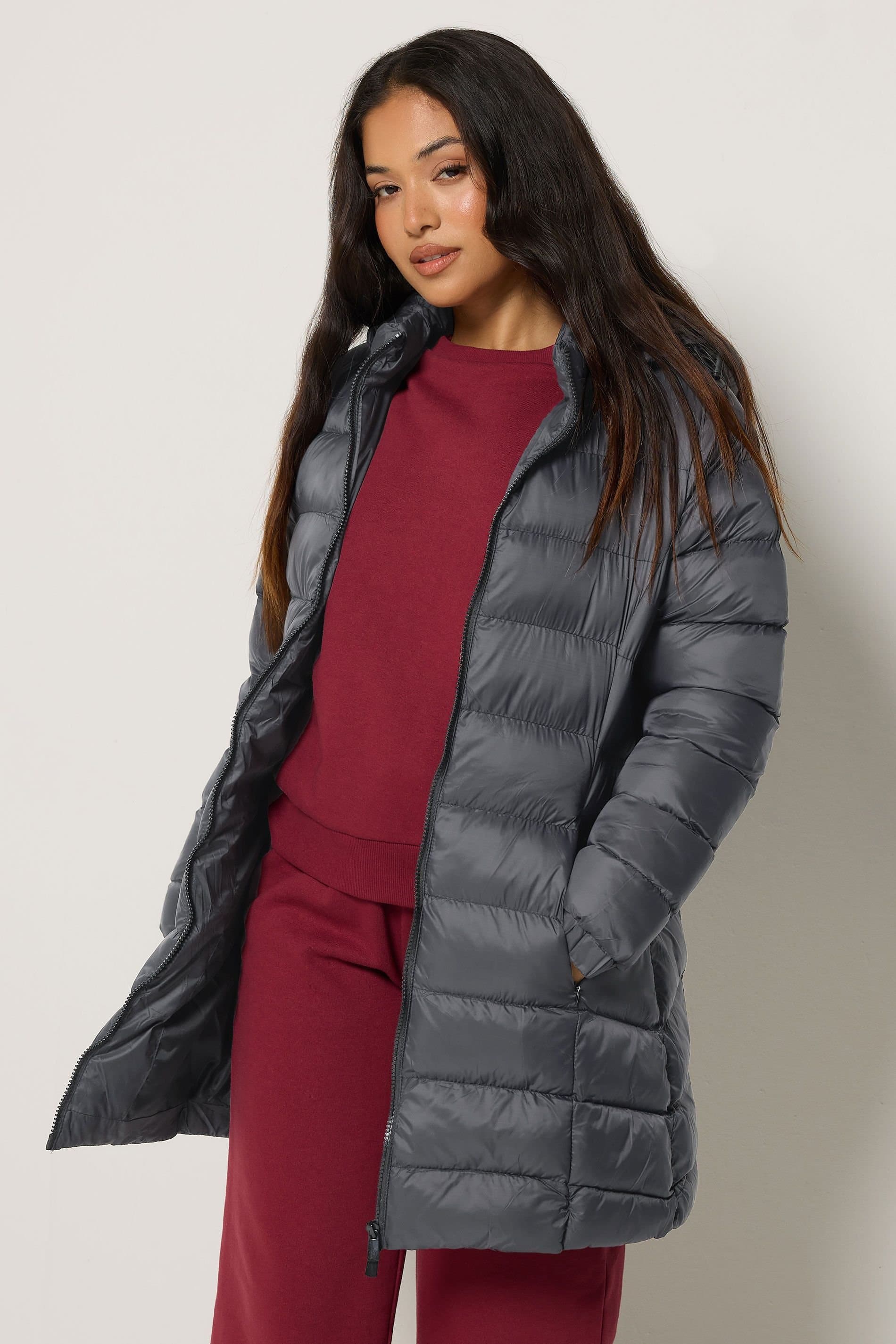 M&Co M&Co Women's Petite Padded Hooded Coat in Dark Grey