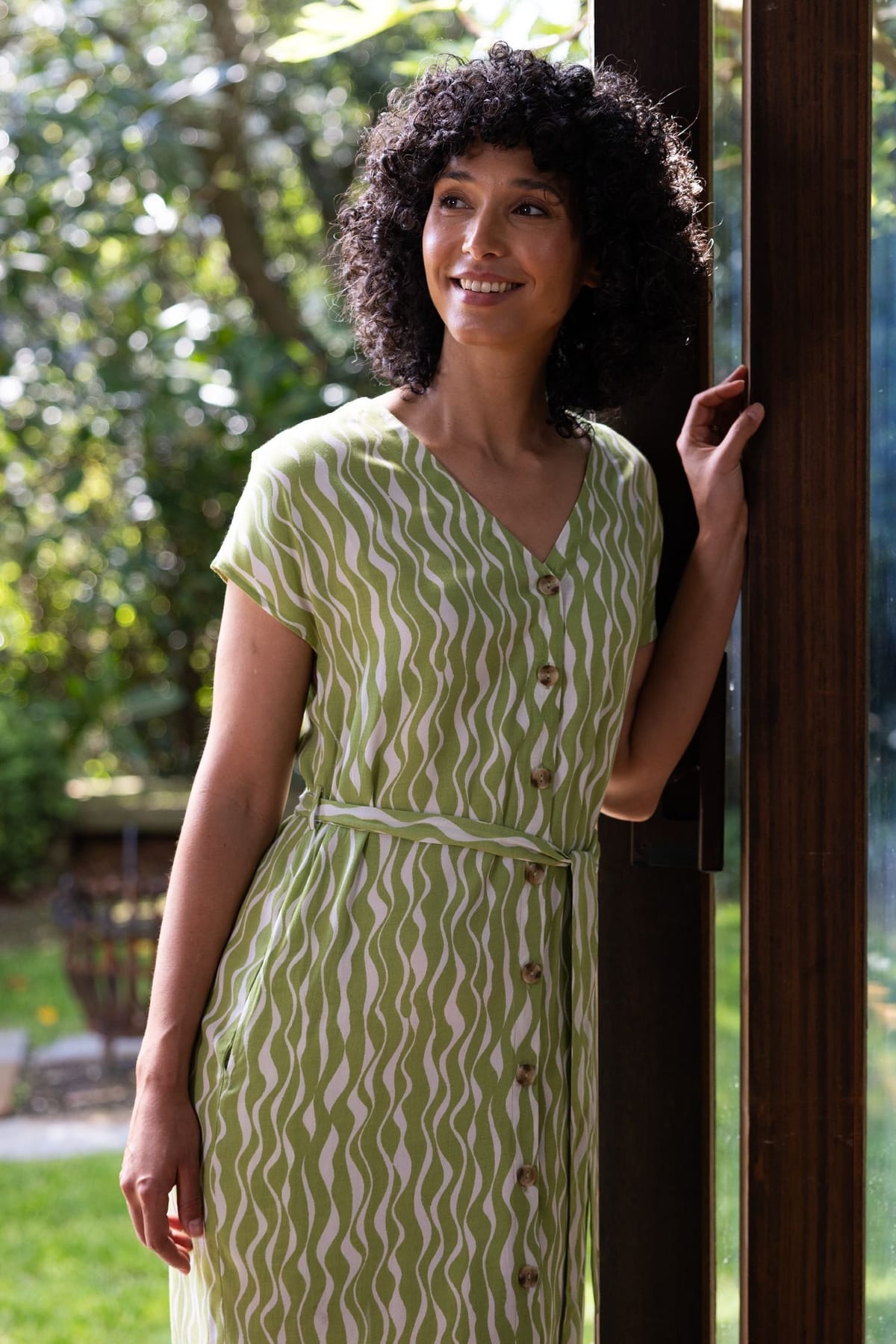 Nomads Clothing Nomads Clothing Women's Viscose V neck Shirt Dress in Light Green - 1