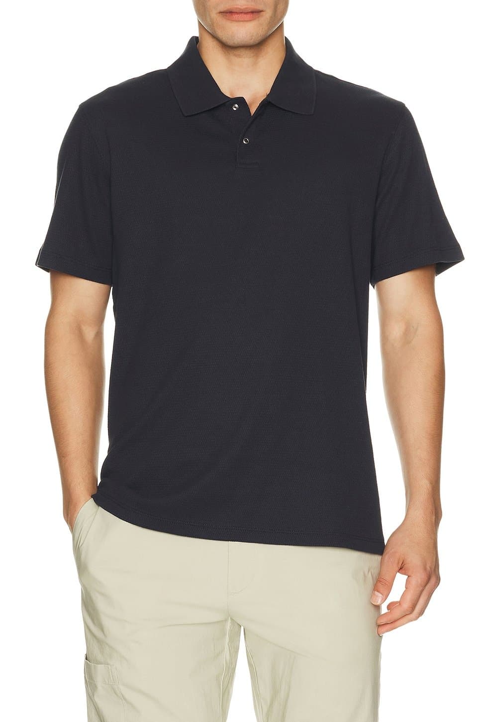 revolve Revolve Mesh Knit Snap Short Sleeve Polo in Coastal Blue