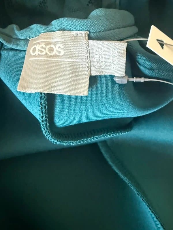 ASOS Green teal one shoulder dress with flower 14