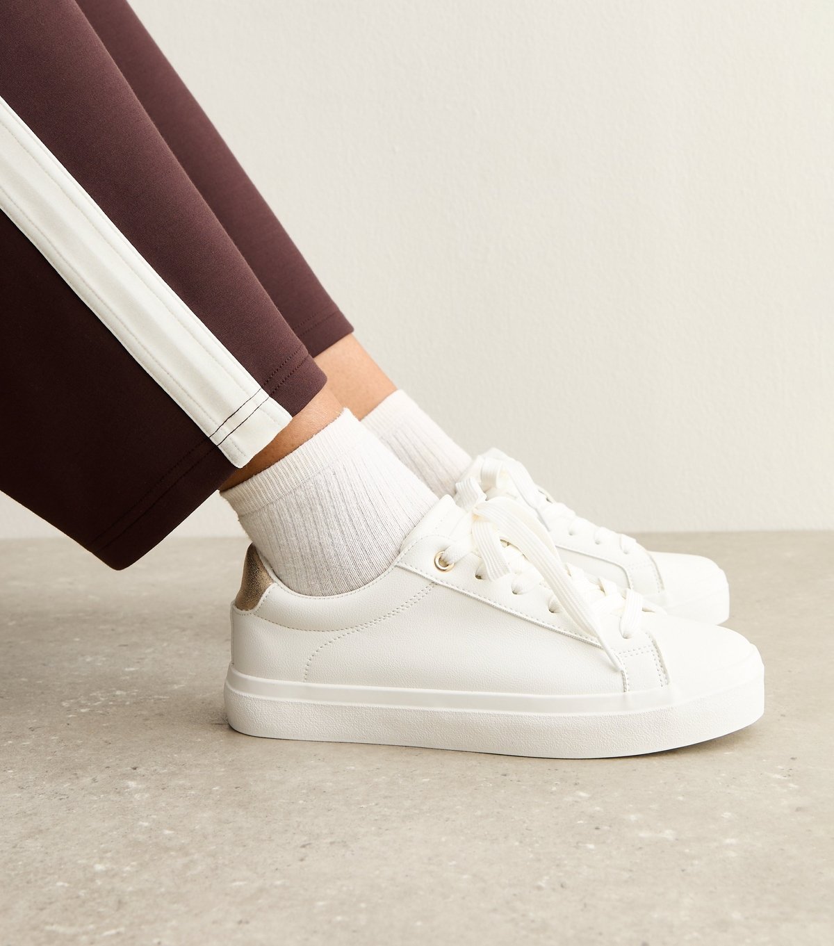 New Look Women's Wide Fit White Faux Leather Lace Up Trainers Vegan New Look - 2