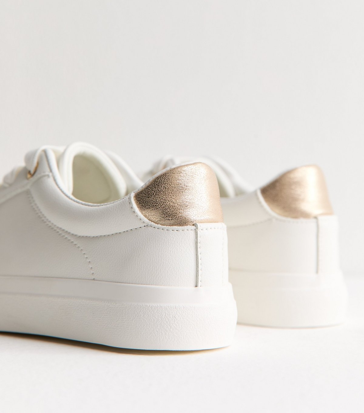 New Look Women's Wide Fit White Faux Leather Lace Up Trainers Vegan New Look - 4