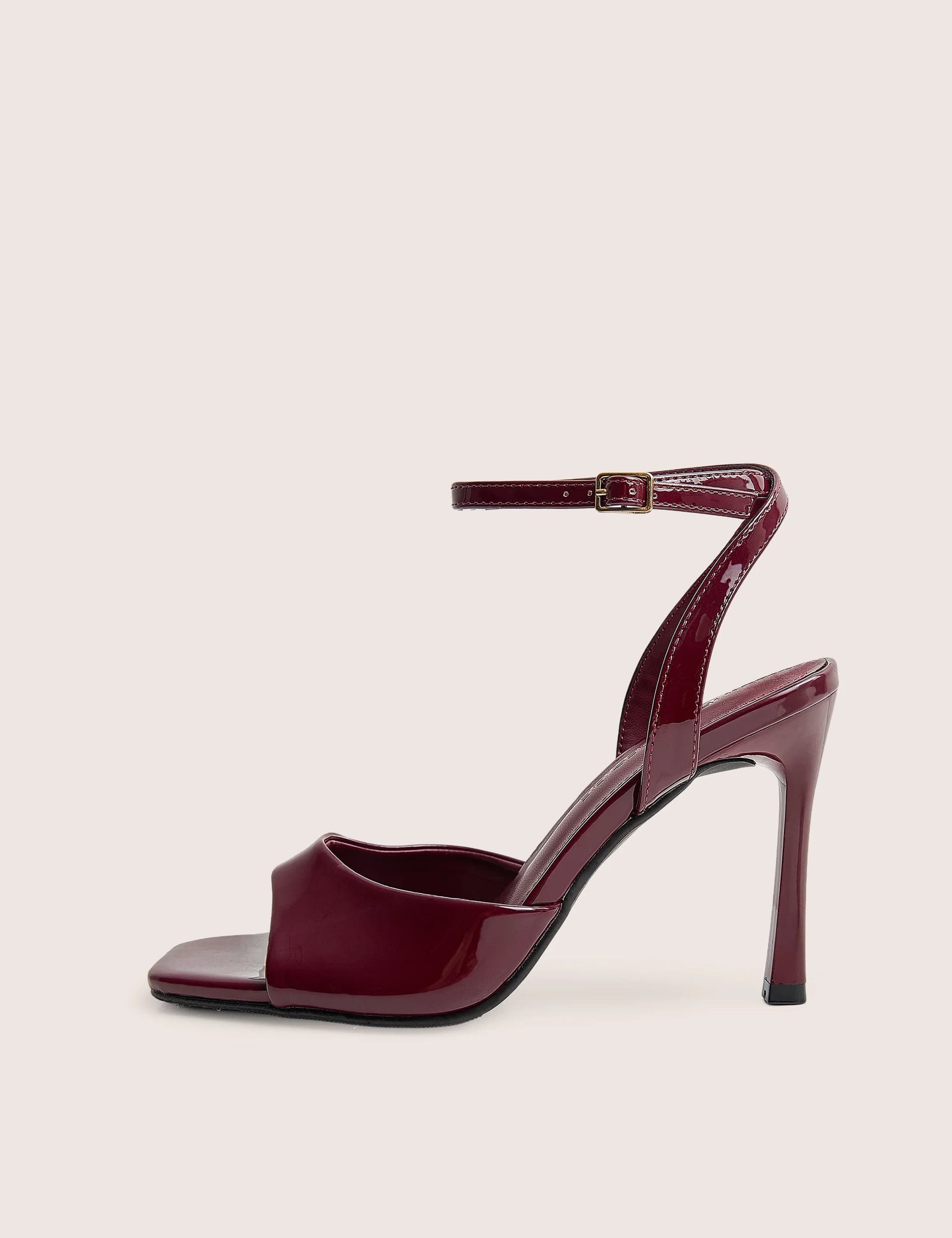 Public Desire June Burgundy Ankle Strap Peep Toe Heels