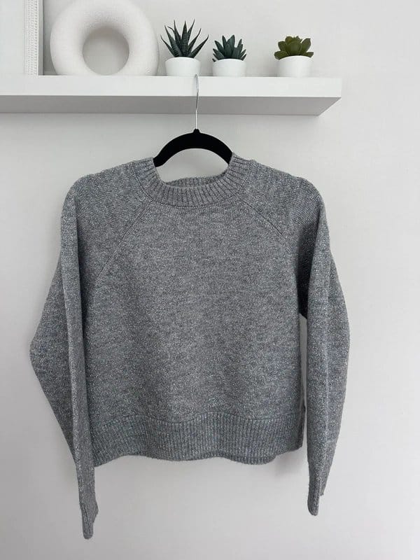 New Look Grey Knit Sweater With Silver Thread