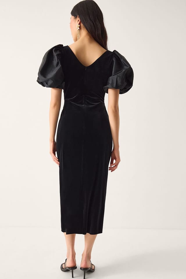 Monsoon Monsoon Women's Sadie Puff Sleeve Velvet Midi Dress Black - 2