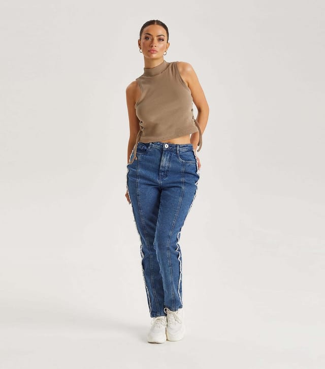 Urban Bliss Women's Blue Frayed Seam Detail Jeans Urban Bliss New Look - 3