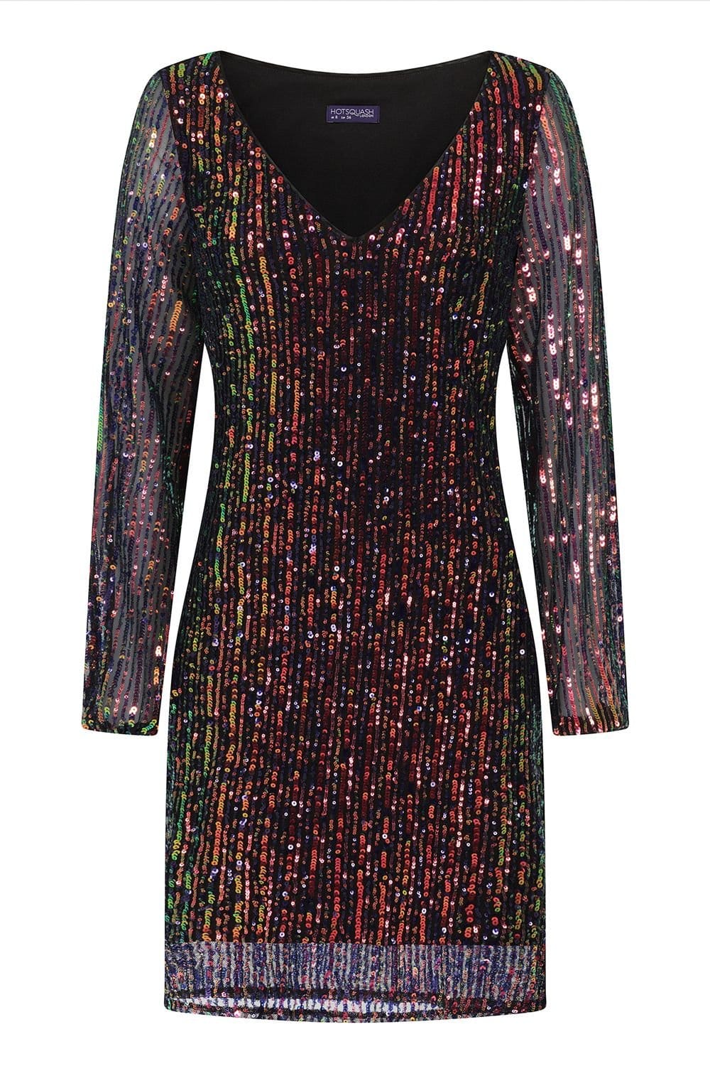 Hot Squash Hot Squash Women's Blouson Sleeved V Neck Sequin Dress - 4
