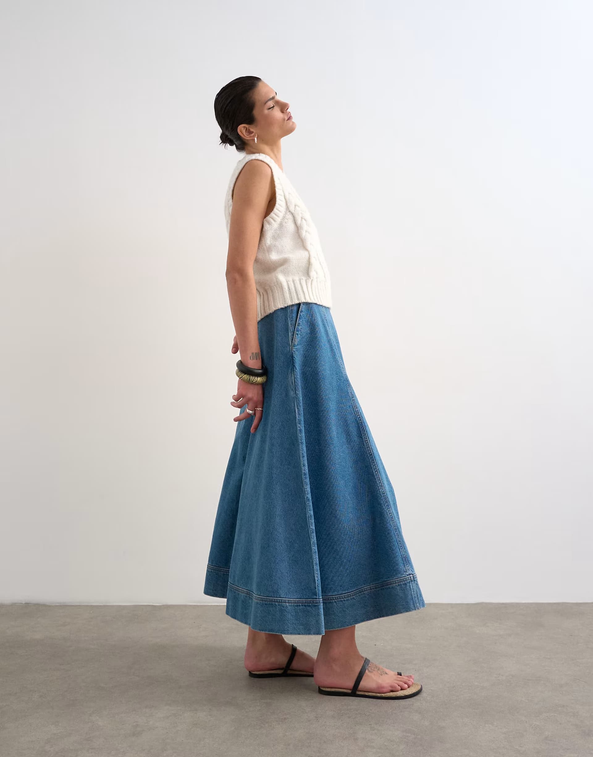 ASOS Topshop denim full maxi skirt in mid blue