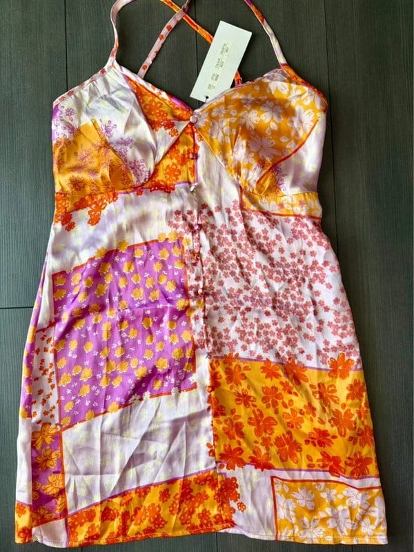 ASOS Multi-Colour Floral Print Satin Dress Size 10-12