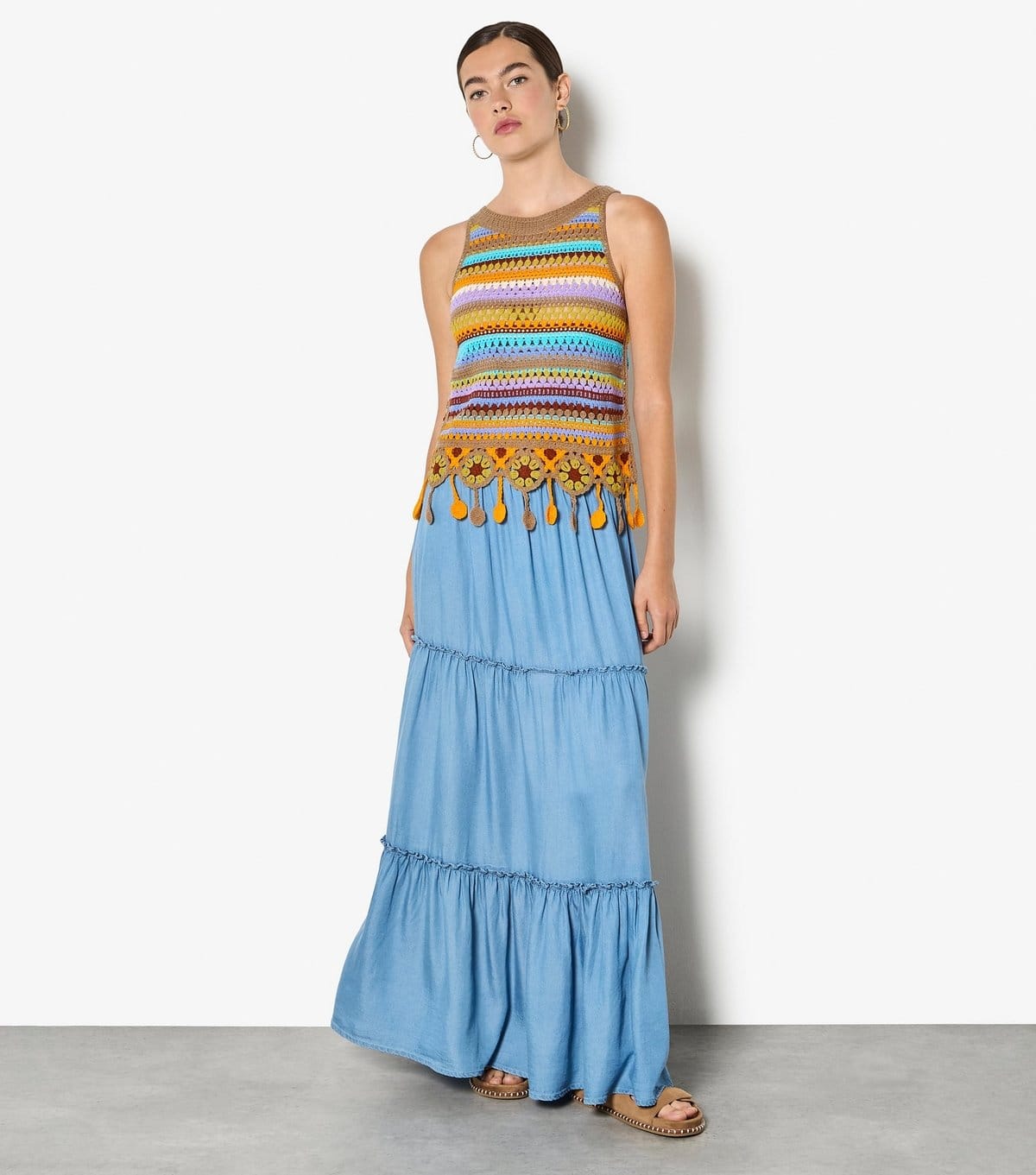 Apricot Women's Yellow Striped Tassel Hem Crochet Knit Top Apricot New Look - 4