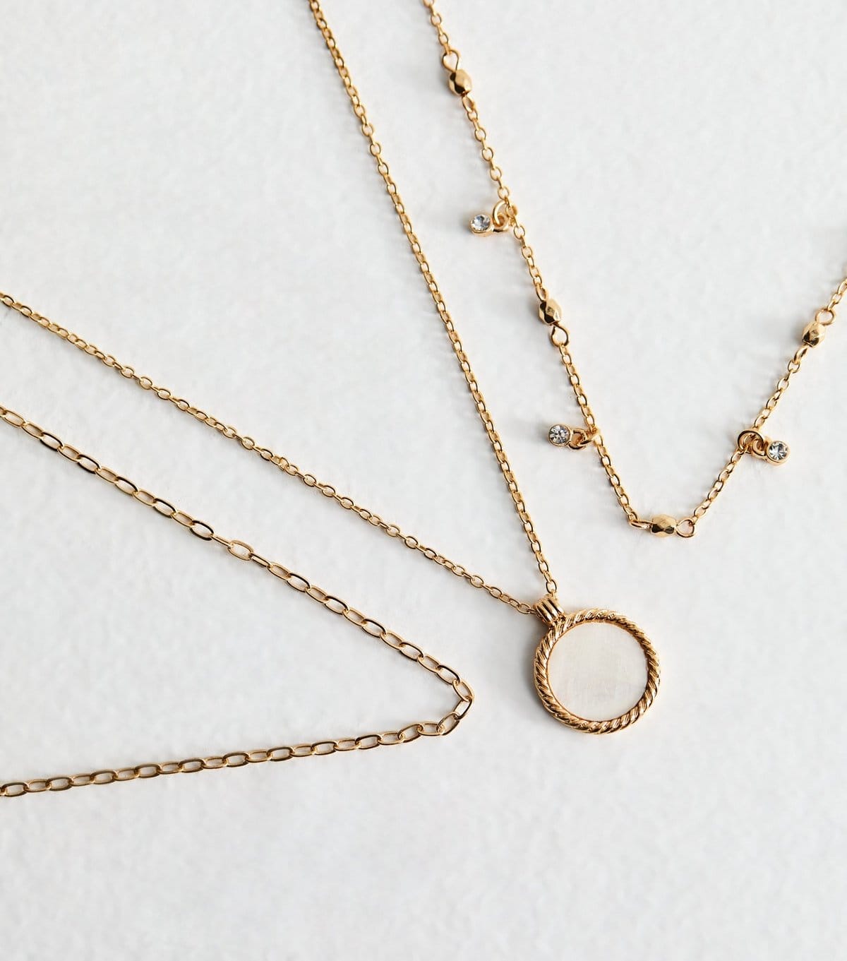 New Look Gold-Tone 3 Layer Multi Chain Faux Semi Precious Pendant Necklace New Look - 4