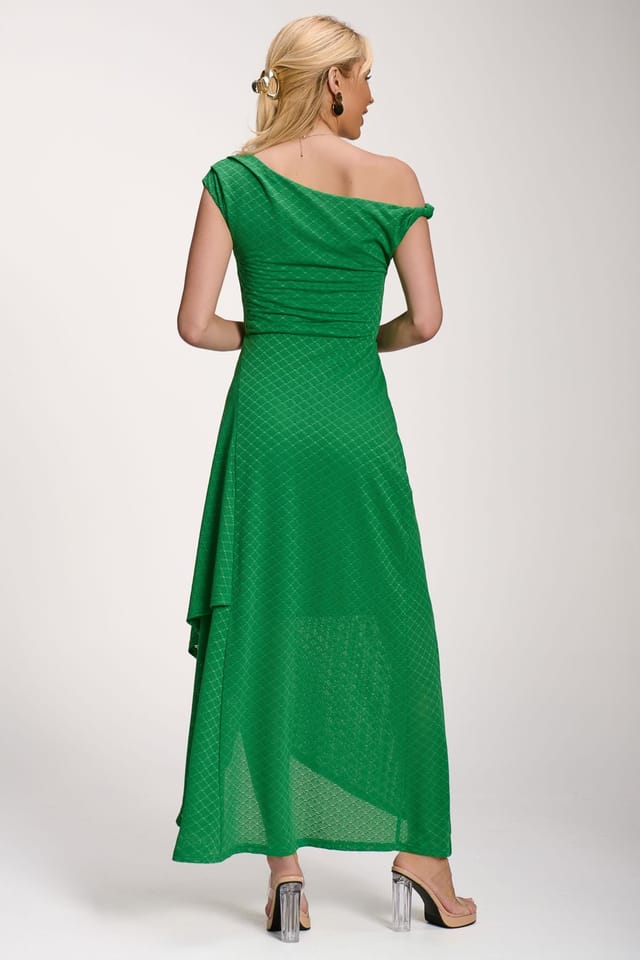 Jolie Moi Jolie Moi Women's Textured Asymmetric One Shoulder Maxi Dress in Green - 2