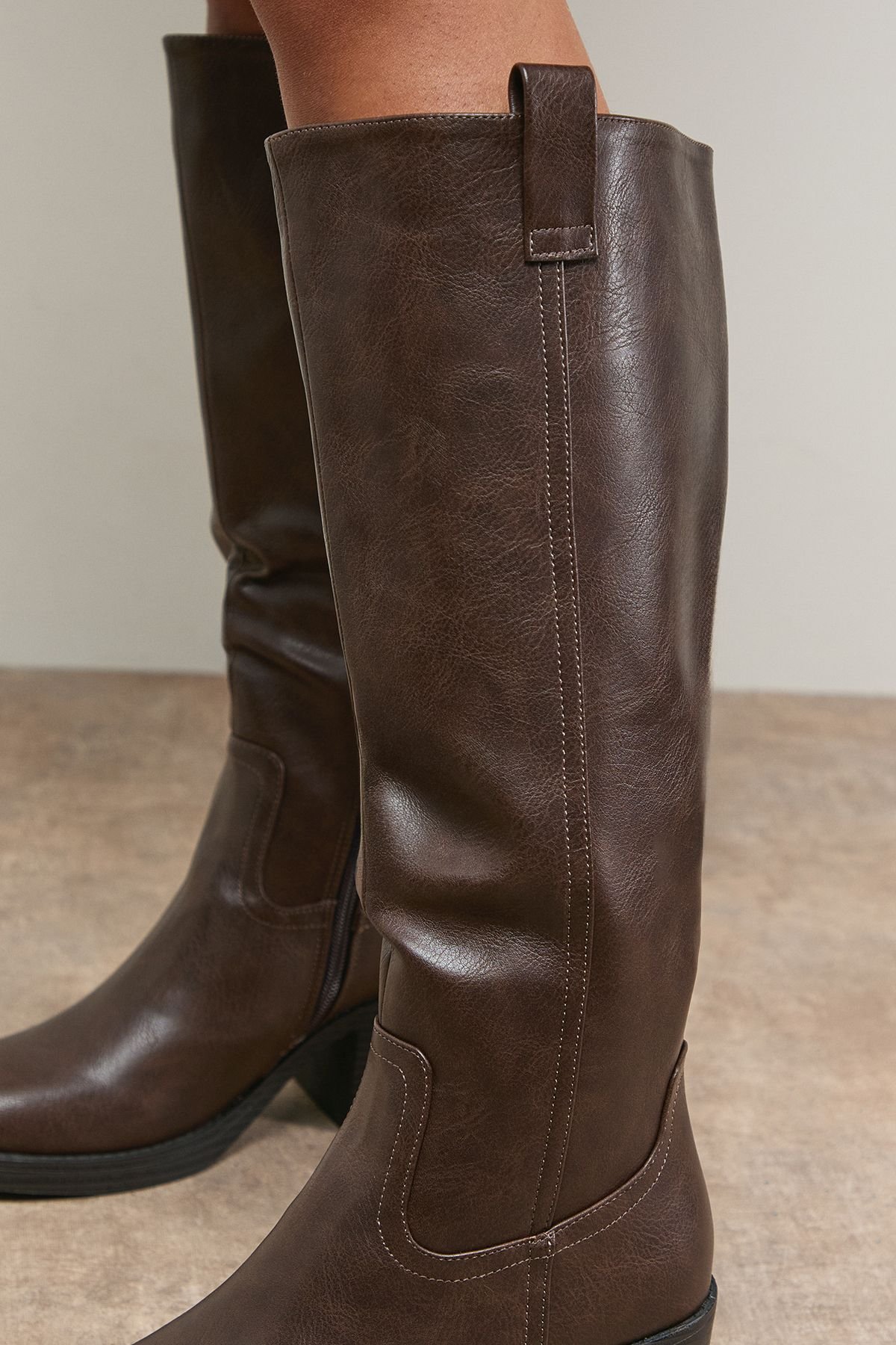 Oasis Oasis Women's Kyrene Faux Leather Platform Gaucho High Block Heel Knee Boots in Brown - 3