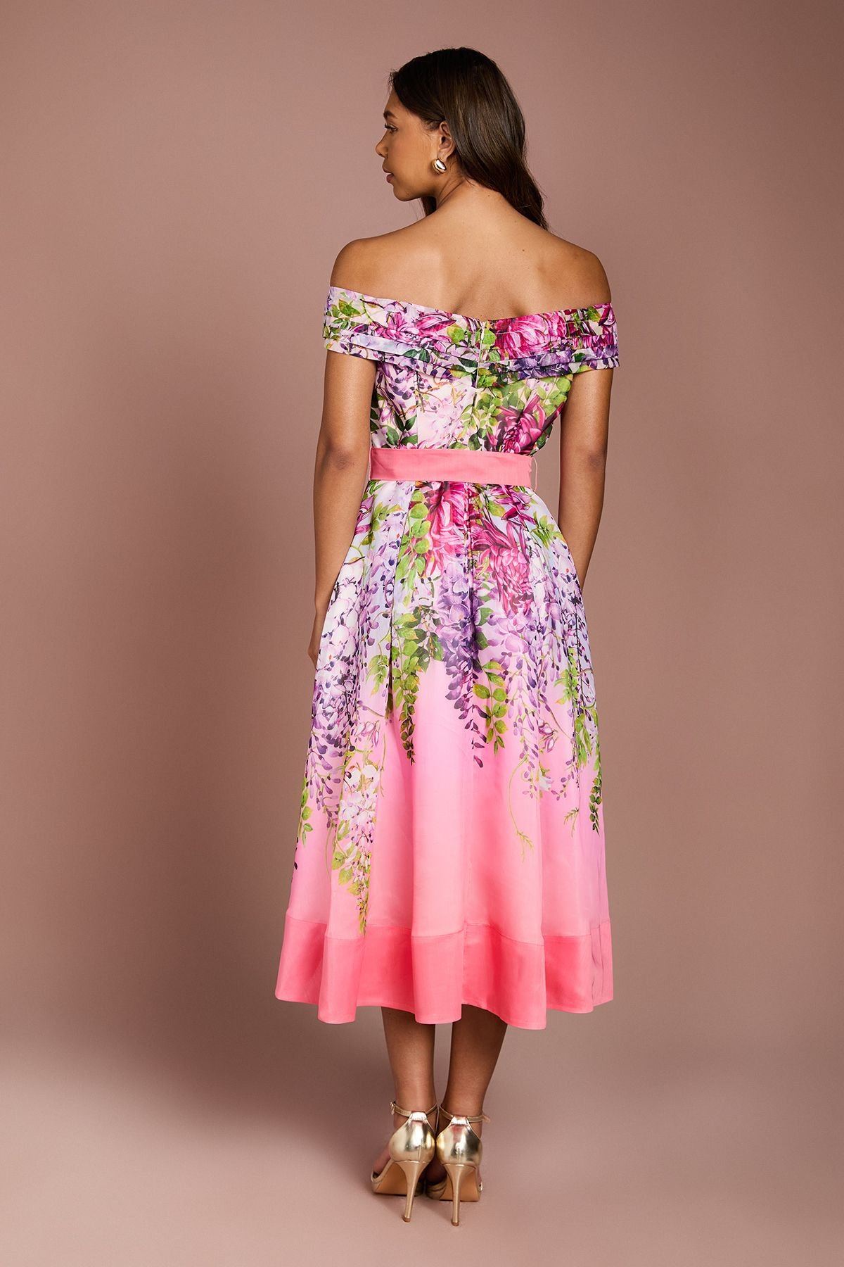 Coast Coast Women's Bardot Pleated Floral Printed Midi Dress in Pink - 3