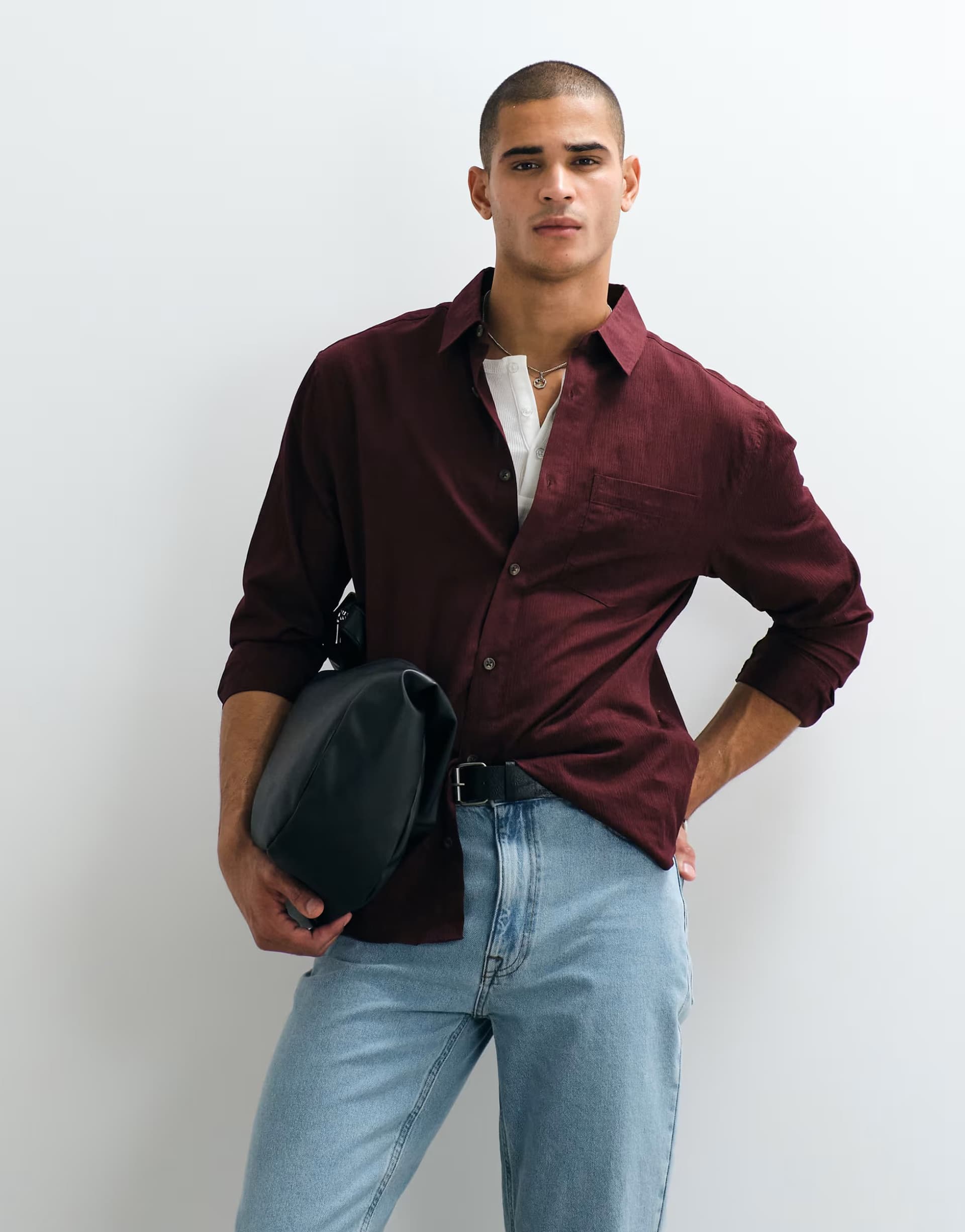ASOS ASOS DESIGN relaxed textured shirt in burgundy