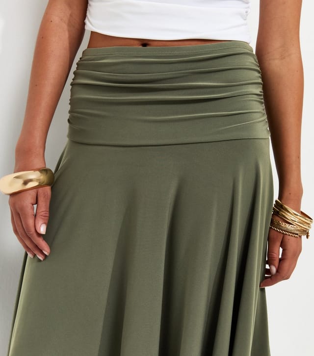 New Look Women's Dark Khaki Folded Waistband Handkerchief Hem Skirt New Look - 3